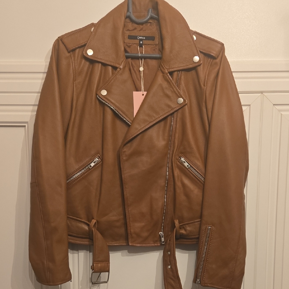 Women's 100% Soft Sheep Leather Moto Brown Jacket Sz 8/10 Or Medium